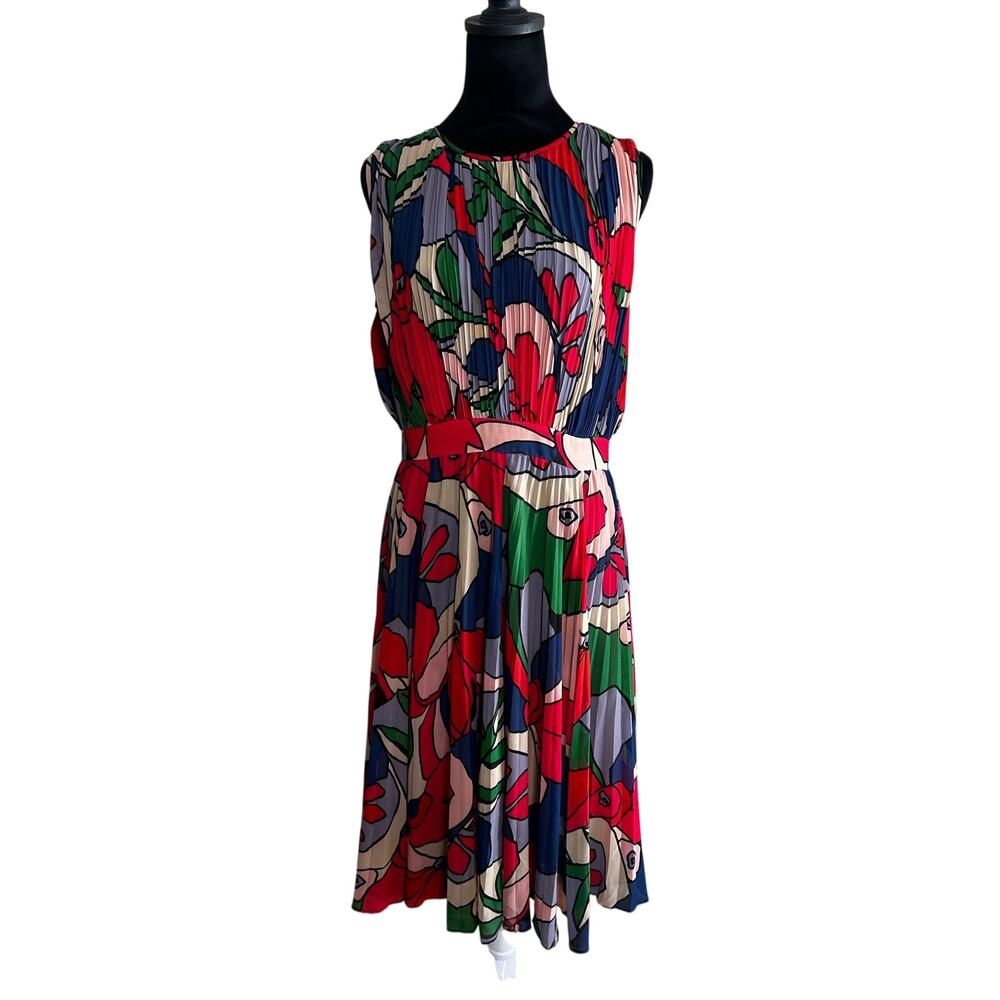Catherine Malandrino Pleated Floral Midi Dress Size 10 Colorful Designer Career - Picture 3 of 10